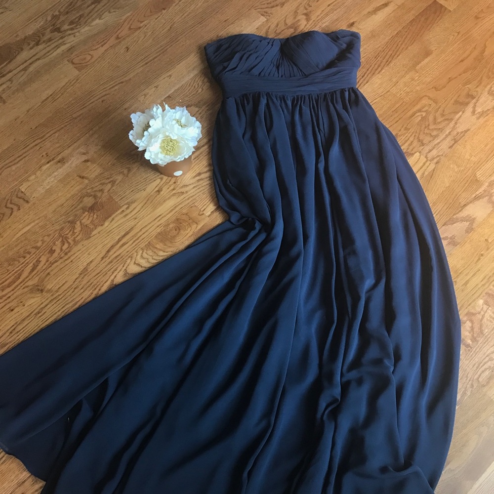 Floor length strapless navy gown, size 8